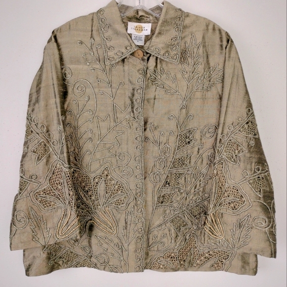 Vintage Sandy Starkman Olive Green Embroidered/Embellished Cropped Jacket Sz. S - Picture 1 of 11